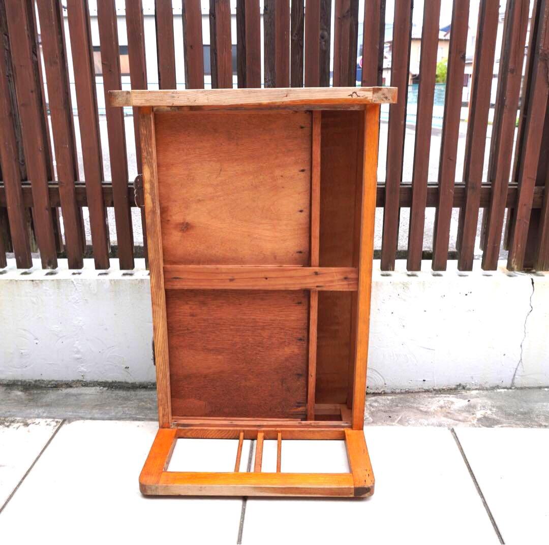 【古い文筆机】打ち出し金具 座卓 古物 古道具 昭和レトロ 机 引き出し