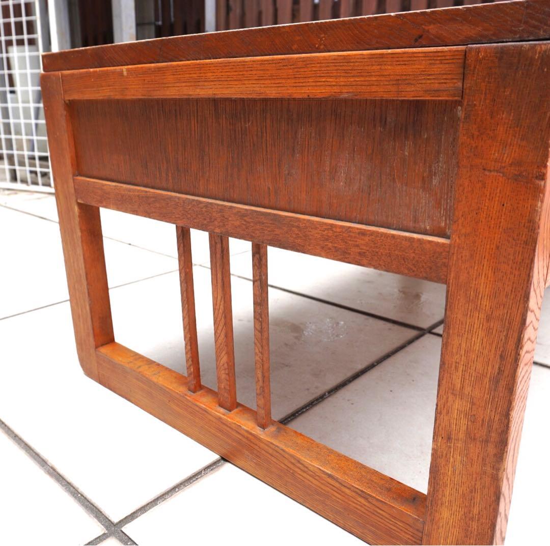 【古い文筆机】打ち出し金具 座卓 古物 古道具 昭和レトロ 机 引き出し