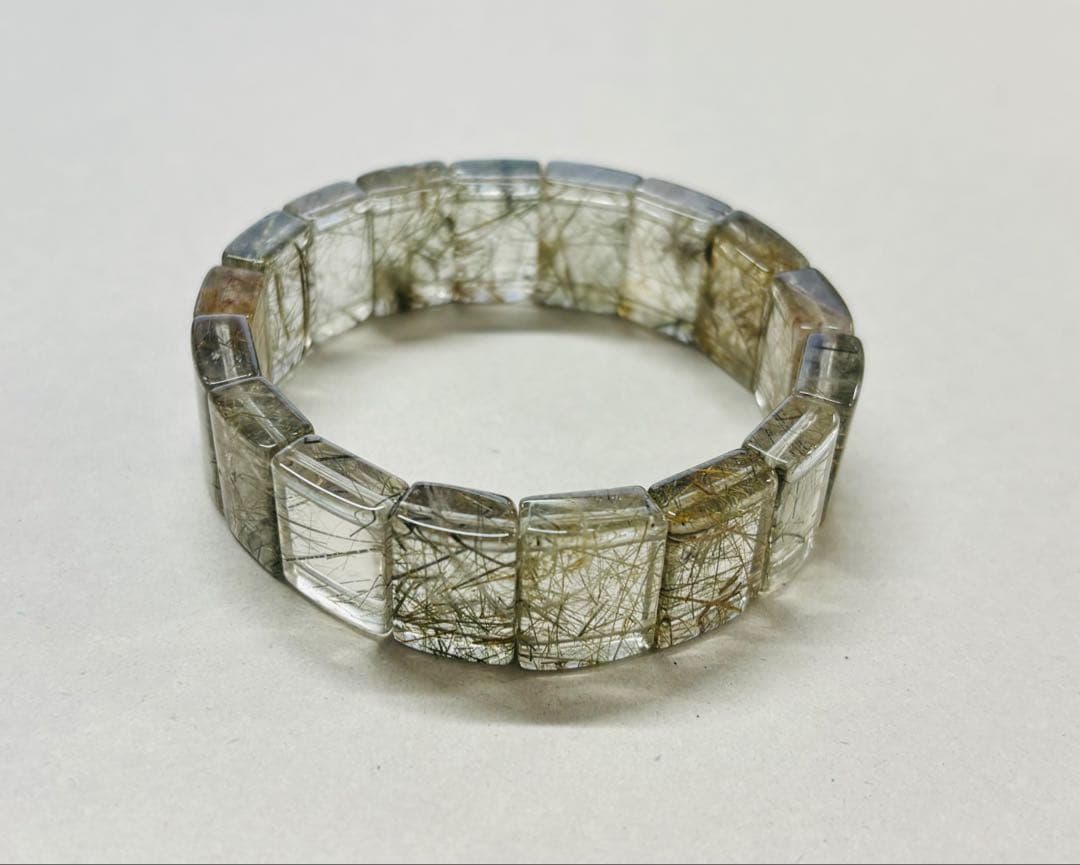 天然アクチノライト・イン・クォーツバングル（緑閃石）鑑別書付②グリーンルチル