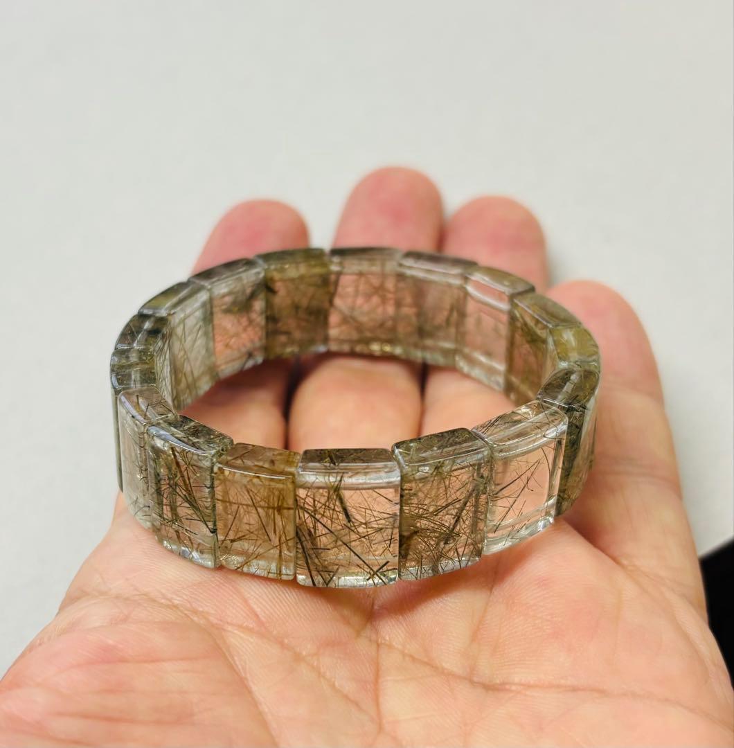 天然アクチノライト・イン・クォーツバングル（緑閃石）鑑別書付②グリーンルチル