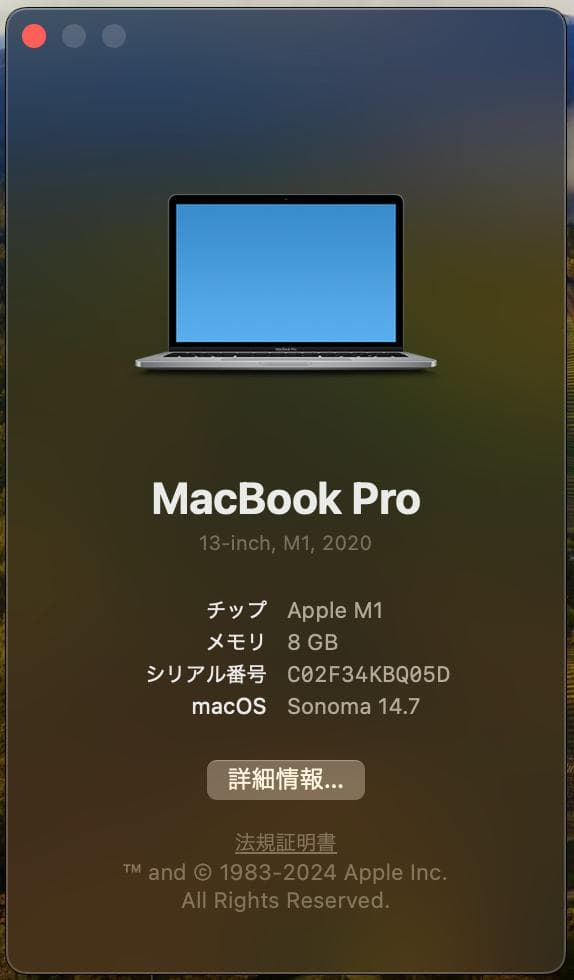 MacBook Pro 2020 M1 スペースグレイ MYD82J/A