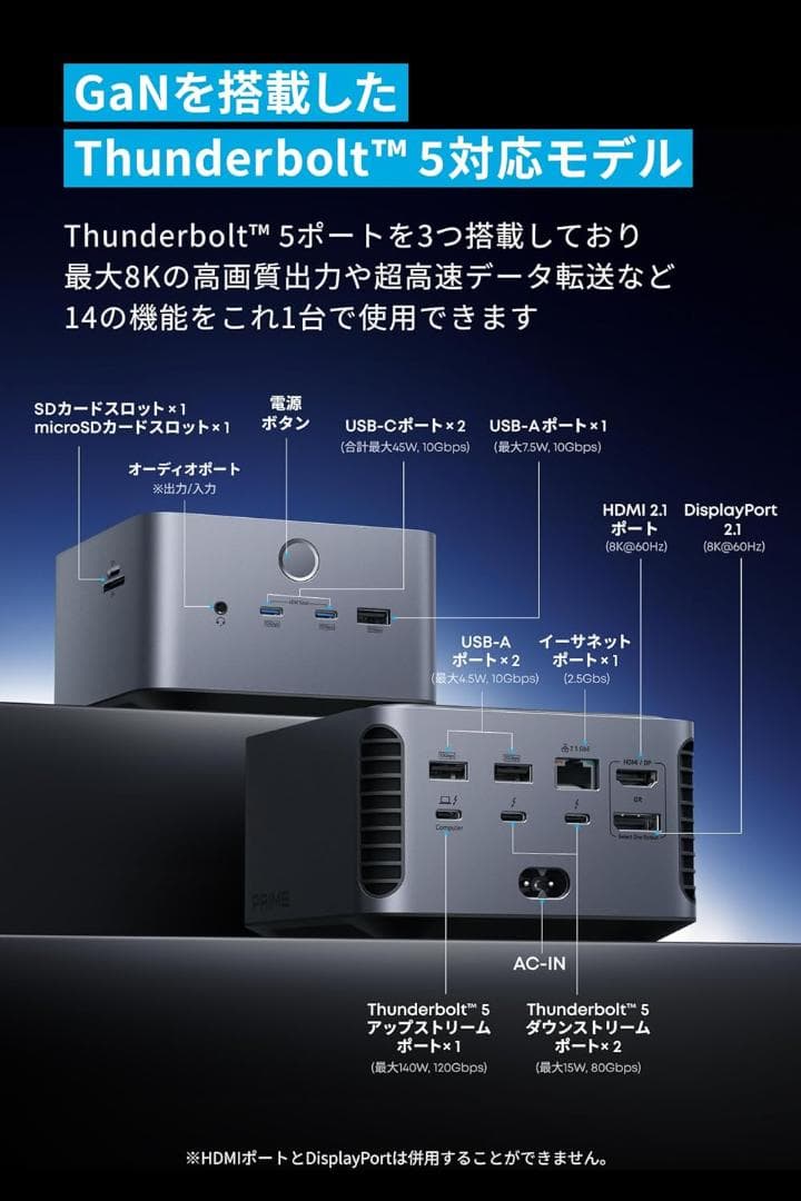AnkerPrimeドッキングステーション(8K, Thunderbolt 5)