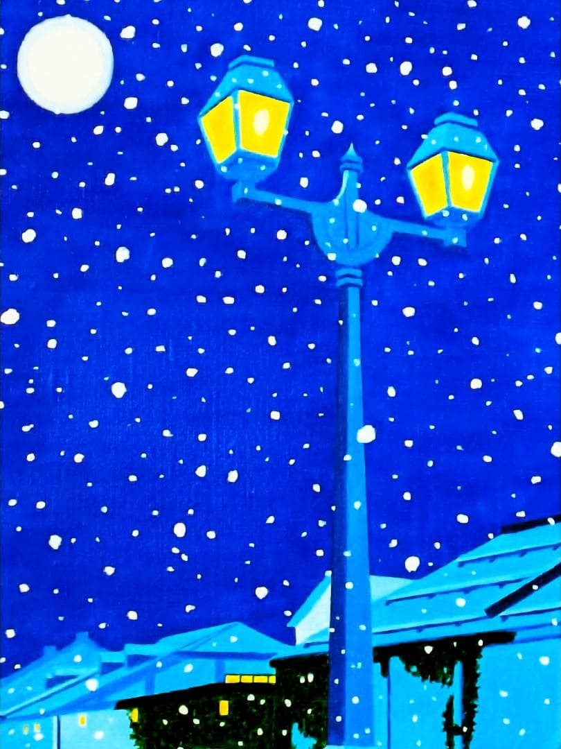 ★雪降る小樽運河・肉筆油彩画・F6キャンバス