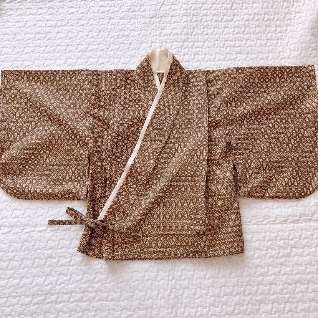 ハンドメイド ベビー袴(麻の葉ブラウン×ホワイト)