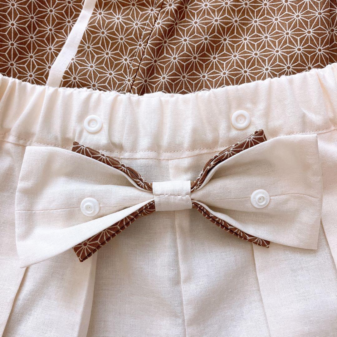 ハンドメイド ベビー袴(麻の葉ブラウン×ホワイト)