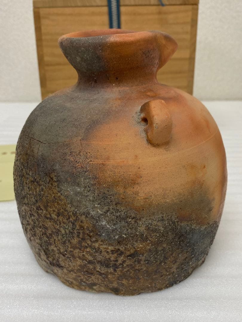 3-2580 那波鳳翔作 播州相生焼　双耳？　共箱共布 茶道具