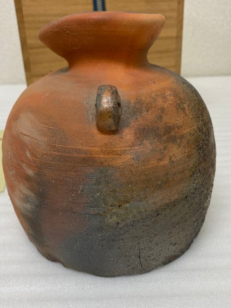 3-2580 那波鳳翔作 播州相生焼　双耳？　共箱共布 茶道具