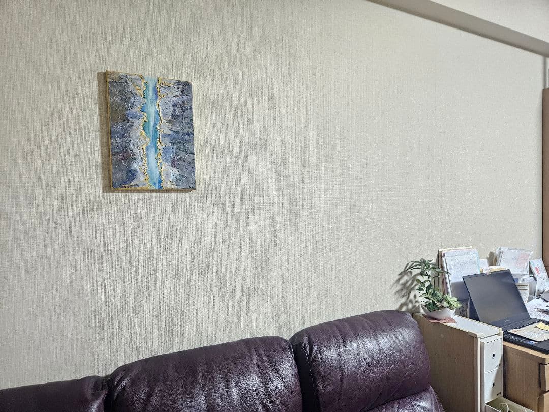 アートボード 抽象画「祈り」 青 グレー 金のアクセント