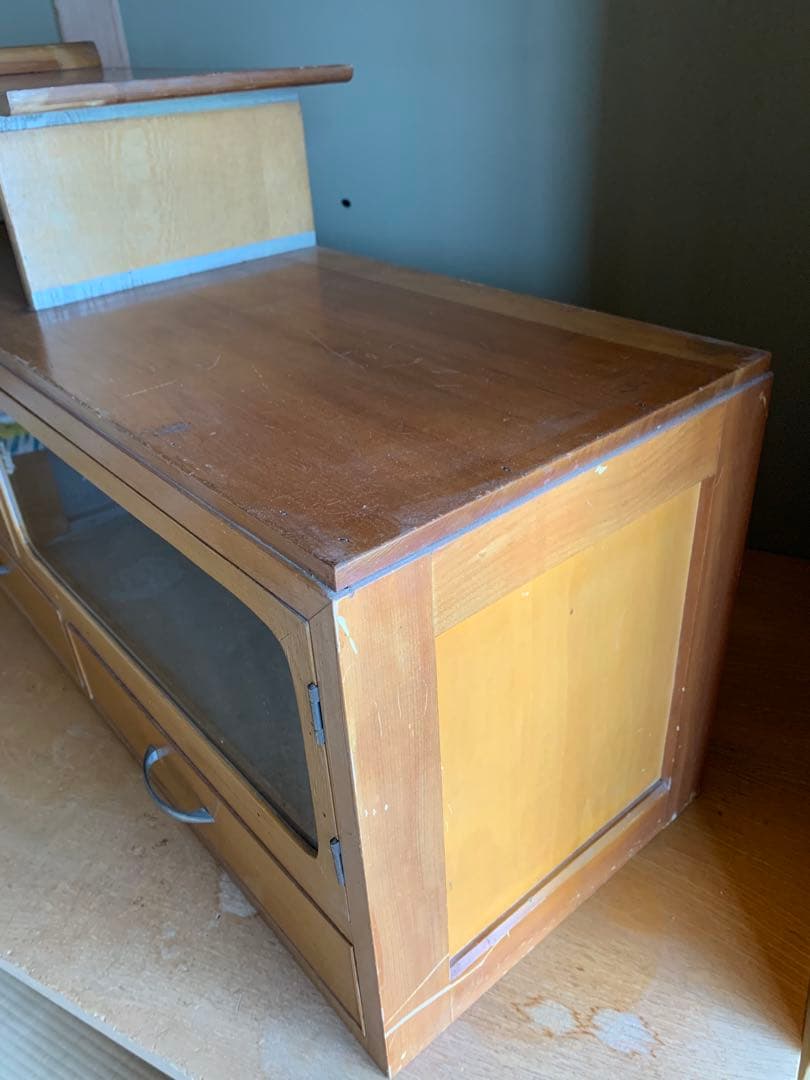 木製収納ラック ガラス扉付き レトロ収納