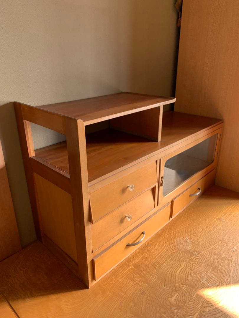 木製収納ラック ガラス扉付き レトロ収納
