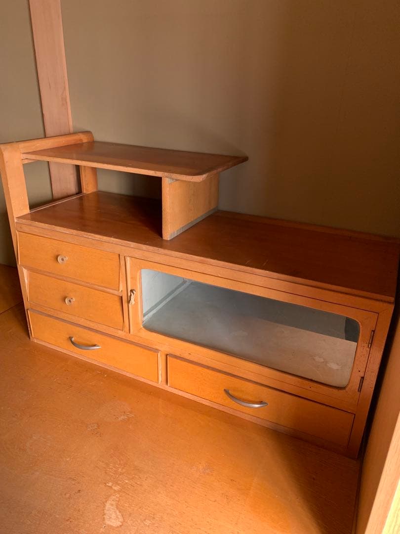 木製収納ラック ガラス扉付き レトロ収納