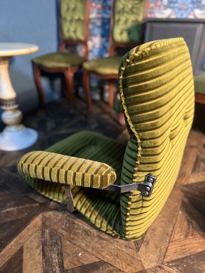 座椅子 リクライニング 昭和レトロ 当時物 インテリア 緑 グリーン