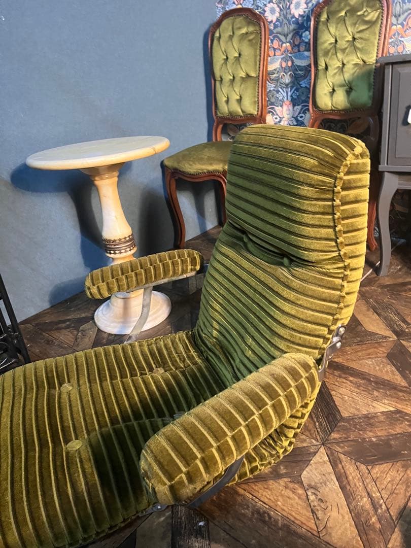 座椅子 リクライニング 昭和レトロ 当時物 インテリア 緑 グリーン