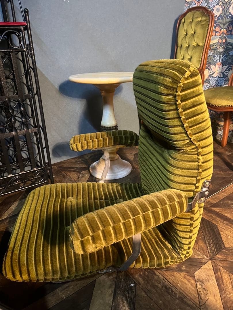 座椅子 リクライニング 昭和レトロ 当時物 インテリア 緑 グリーン