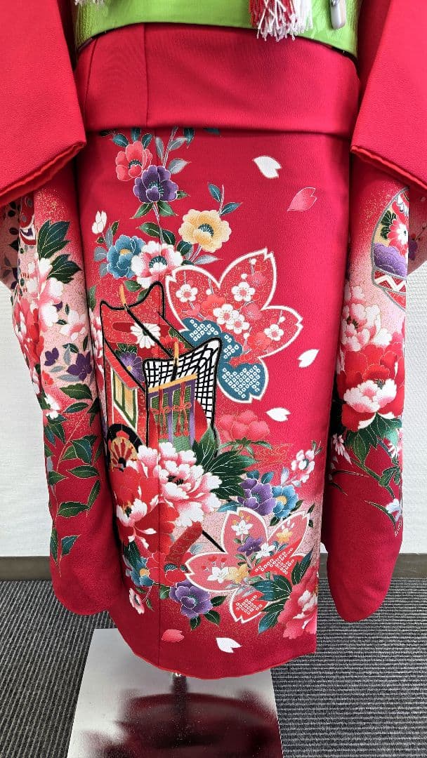 七五三　7歳　120cm　ポリエステル　つくり帯　髪飾り