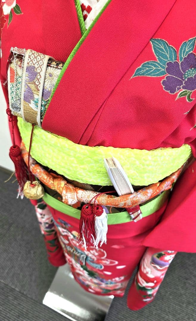 七五三　7歳　120cm　ポリエステル　つくり帯　髪飾り