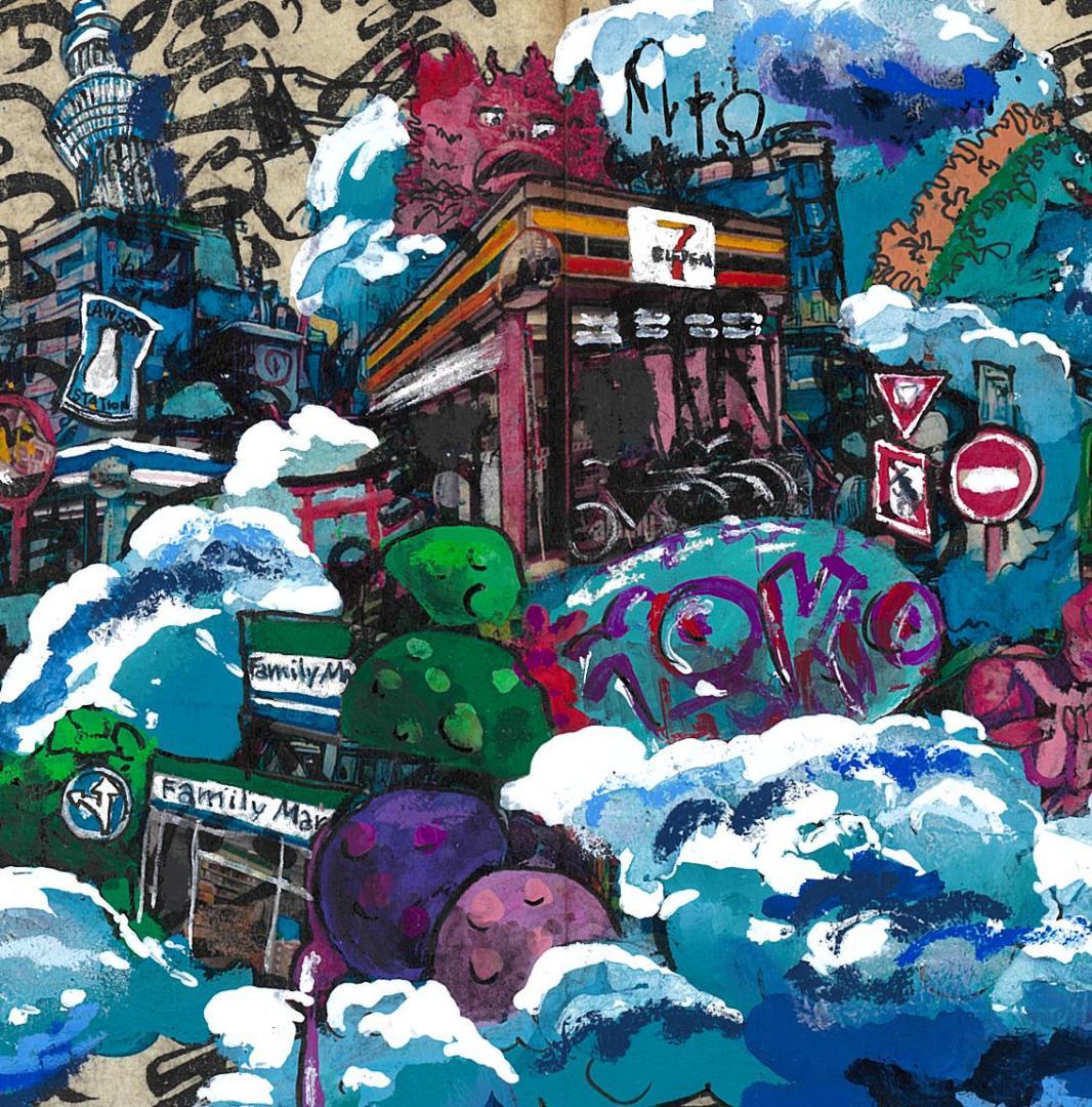 ストリートアート 都市風景 手描き A4