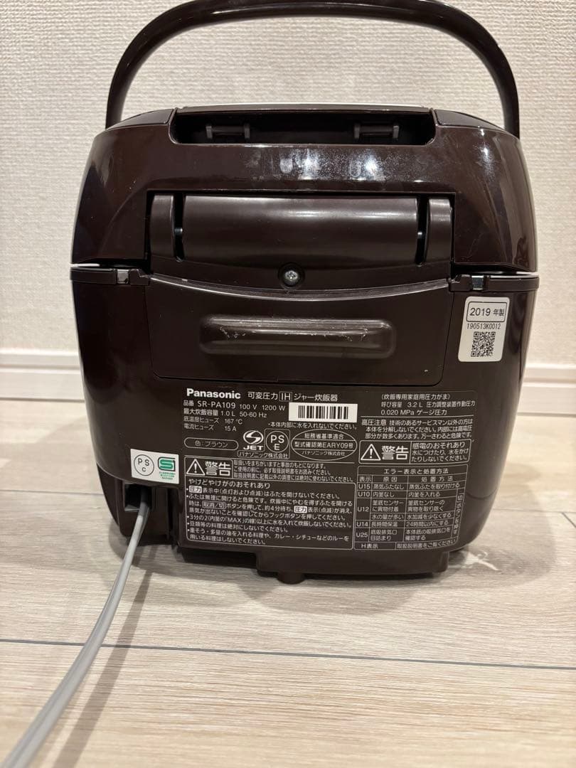 Panasonic SR-PA109 2019年製 5.5合 炊飯器
