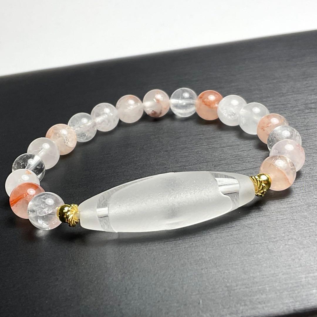 水晶天珠・白蛇天珠とヒマラヤ産レッドマニカラン水晶のブレスレット❣️❣️
