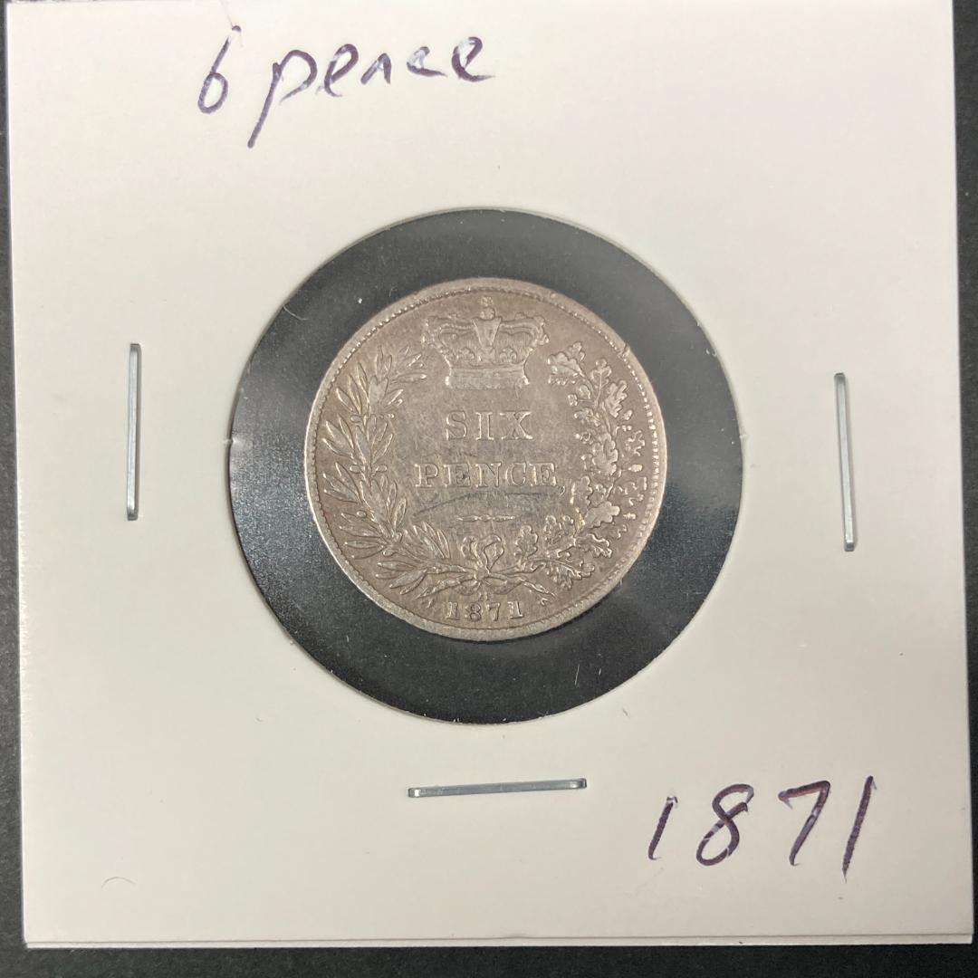 1871 イギリス 6ペンス銀貨 ビクトリア・アンティーク 