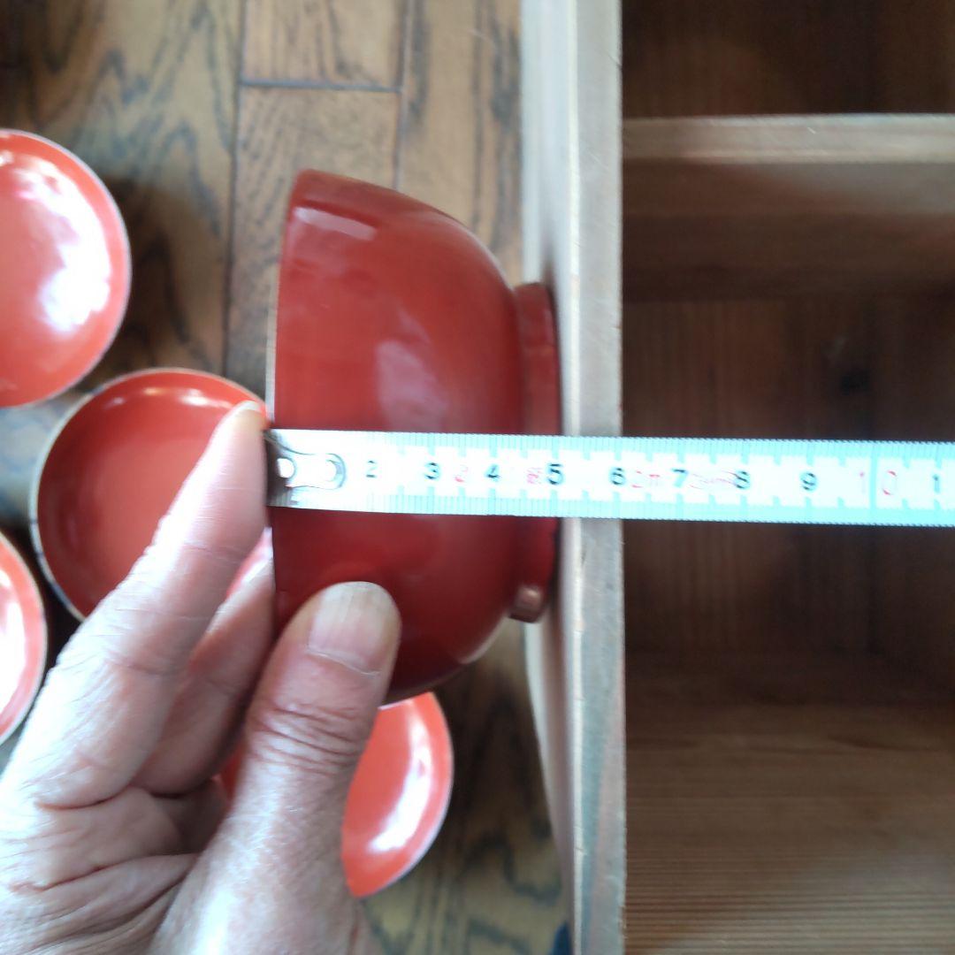 骨董　漆塗り　皆朱　沈金　菓子椀10客