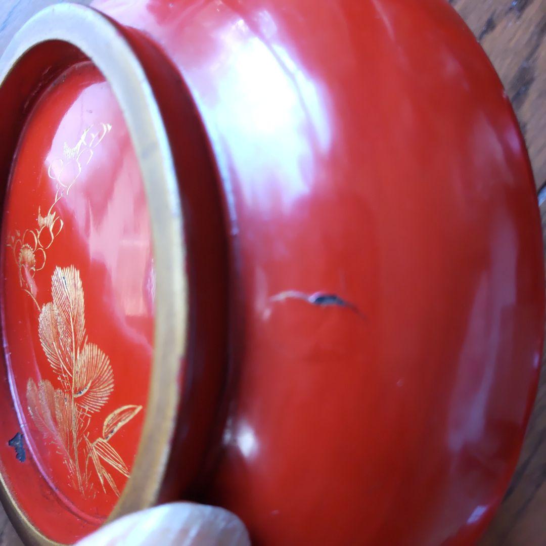 骨董　漆塗り　皆朱　沈金　菓子椀10客