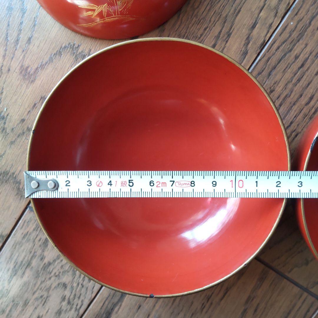 骨董　漆塗り　皆朱　沈金　菓子椀10客
