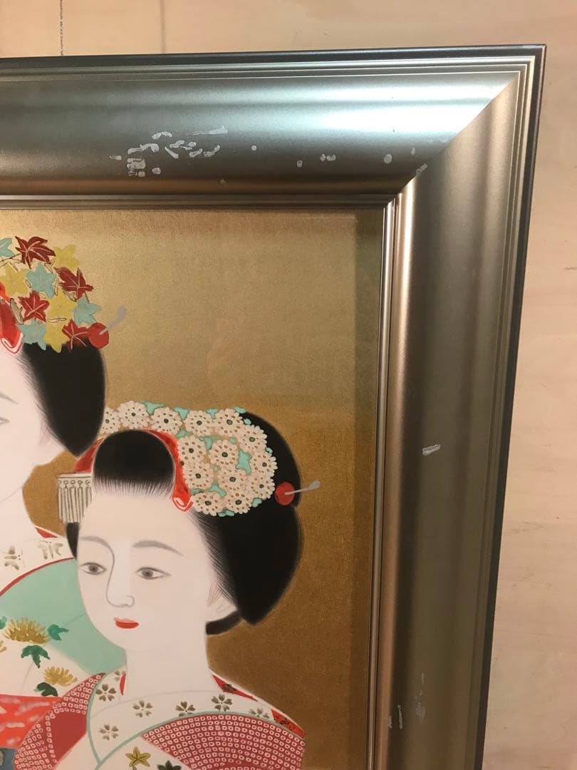 山平貞信　「舞妓」　日本画Ｆ１０号　直筆サイン・落款・共シール有り　①