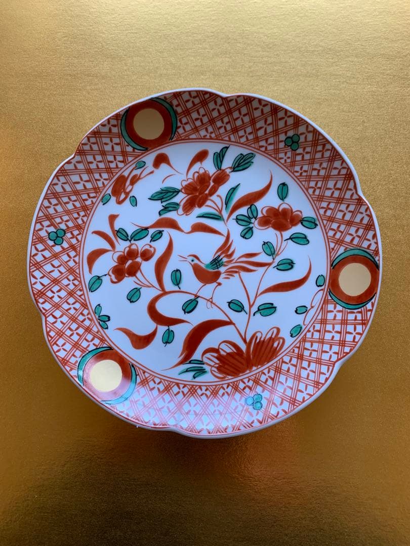 たち吉 呉須 赤絵花鳥柄 和皿　 輪花中皿５枚