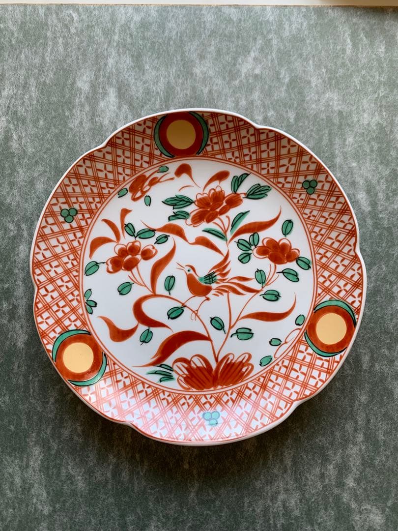 たち吉 呉須 赤絵花鳥柄 和皿　 輪花中皿５枚