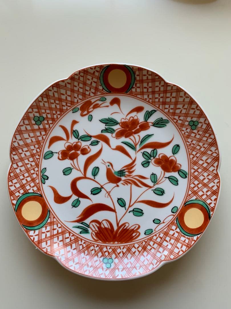 たち吉 呉須 赤絵花鳥柄 和皿　 輪花中皿５枚