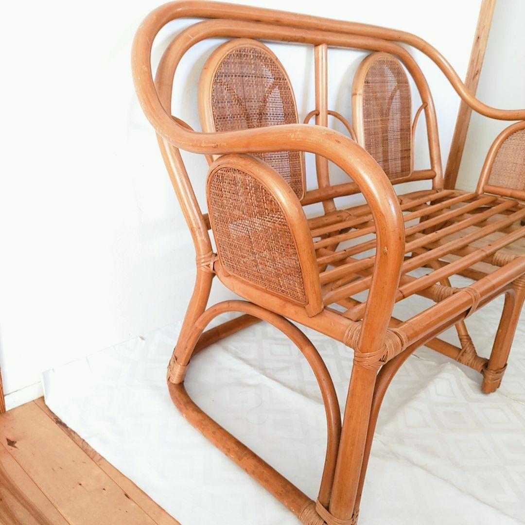 ヴィンテージ ラタン カウチソファ 2人掛け 籐家具 レトロ ビンテージ