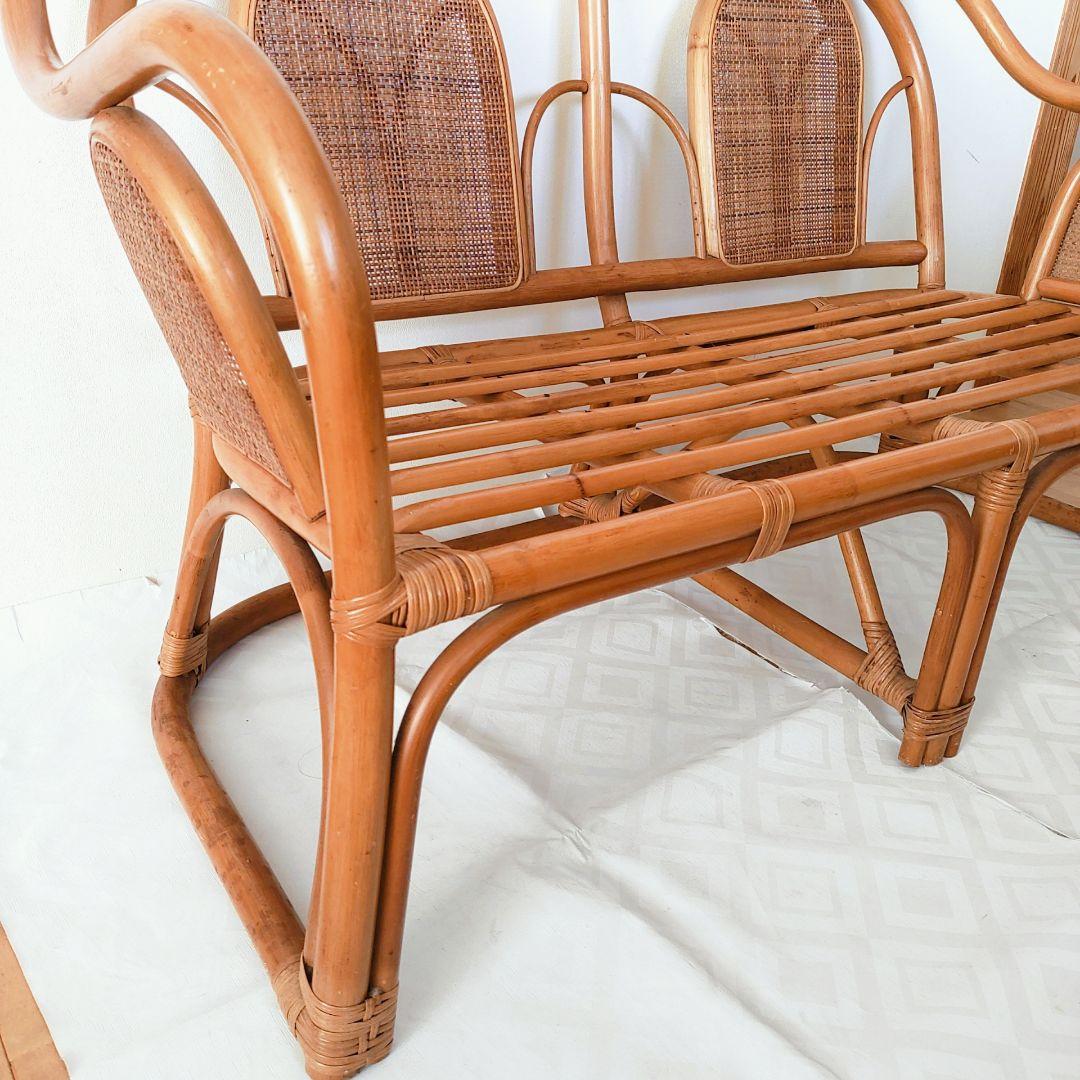 ヴィンテージ ラタン カウチソファ 2人掛け 籐家具 レトロ ビンテージ