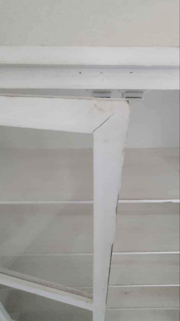 ホワイト木製キャビネット ガラス扉 6棚