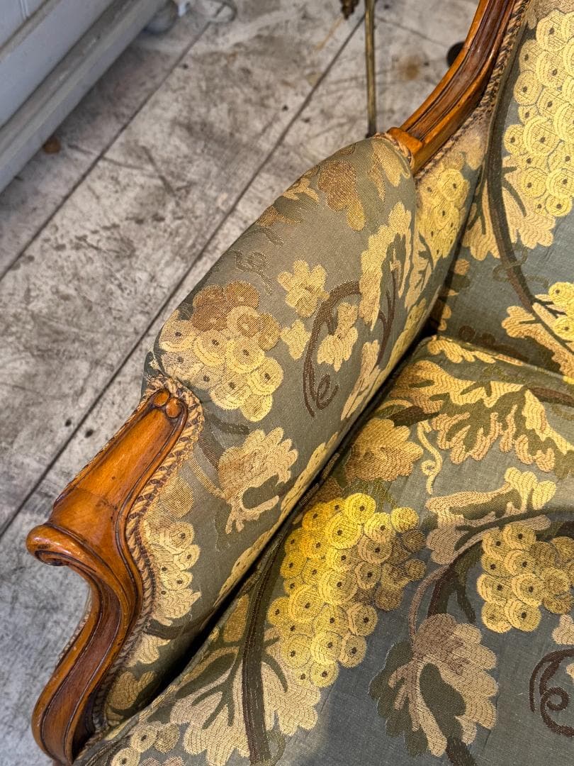 ハイバックアームチェア アンティーク 猫脚 グリーン系 1人掛けソファ イタリア