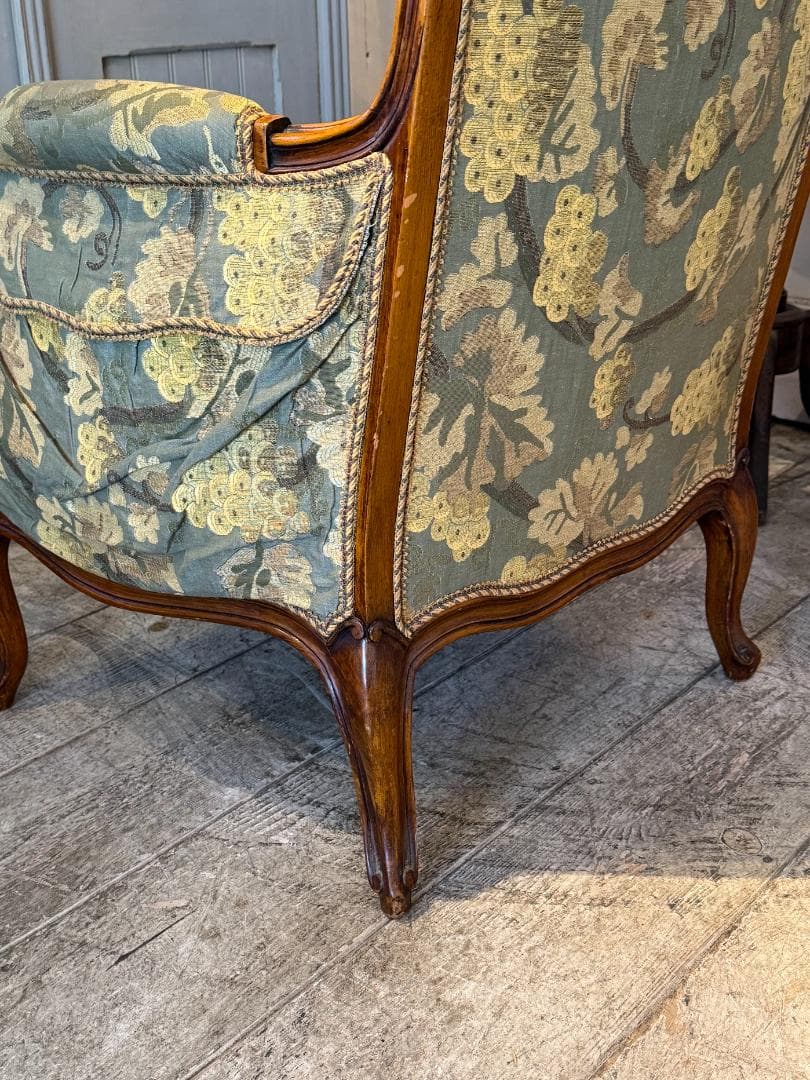 ハイバックアームチェア アンティーク 猫脚 グリーン系 1人掛けソファ イタリア