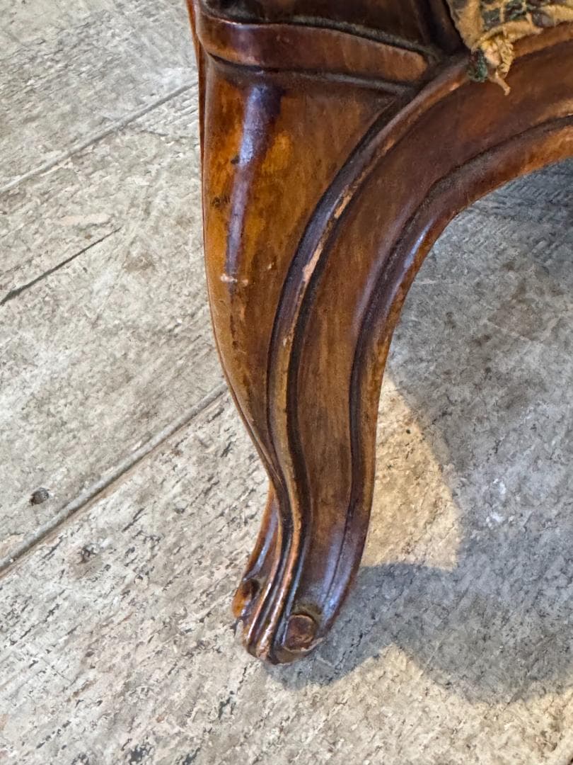 ハイバックアームチェア アンティーク 猫脚 グリーン系 1人掛けソファ イタリア