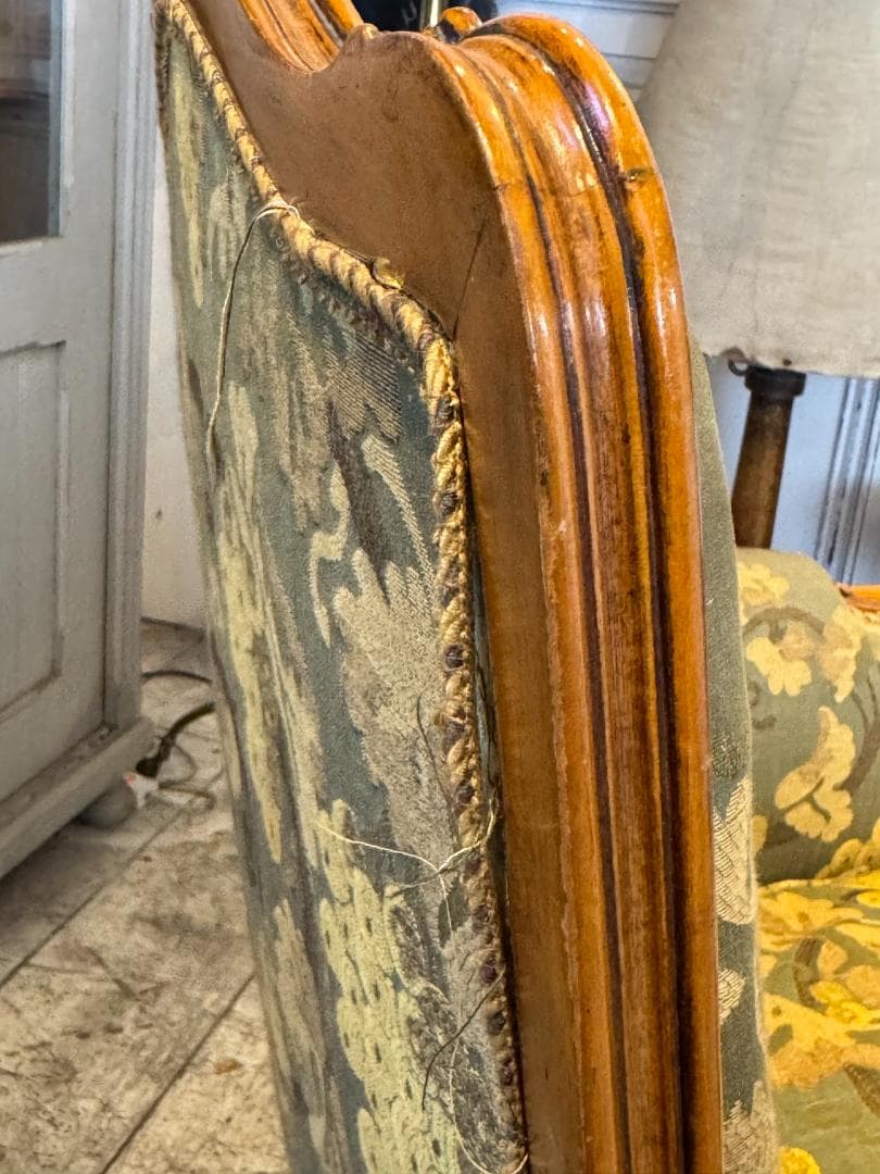 ハイバックアームチェア アンティーク 猫脚 グリーン系 1人掛けソファ イタリア