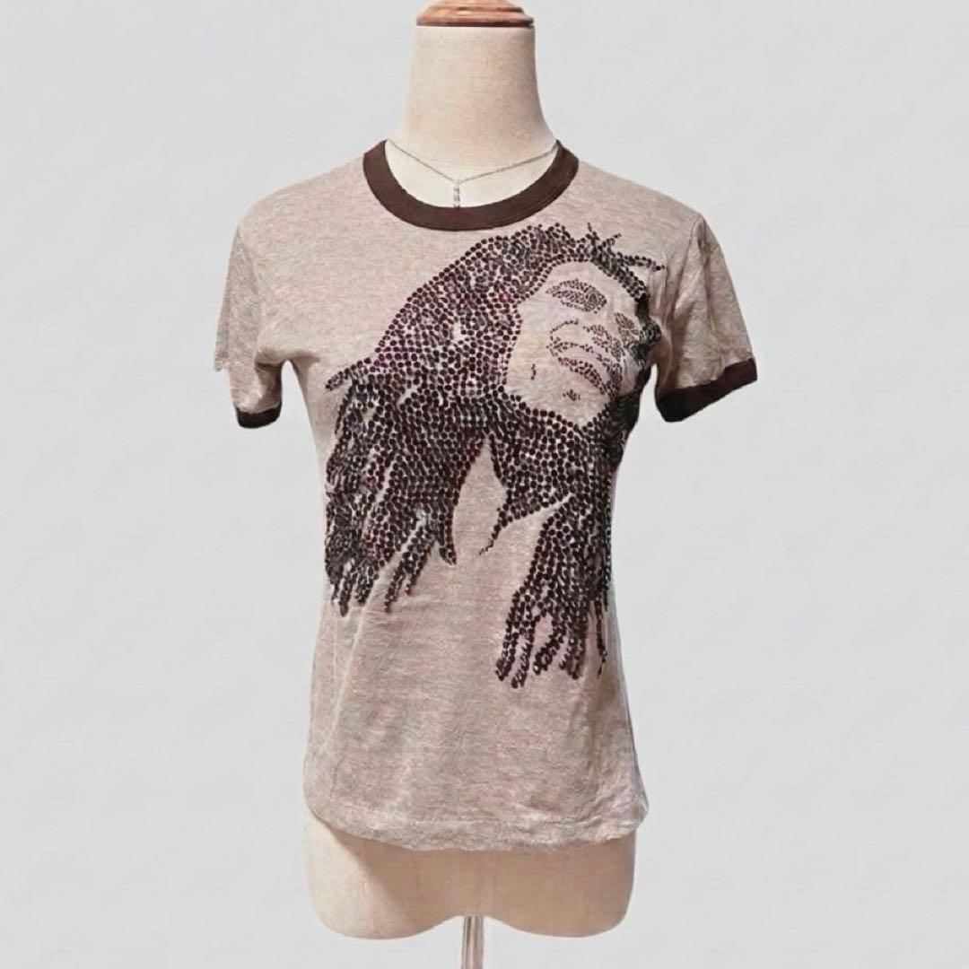 希少 アイコニッククチュール ボブマーリー Tシャツ リンガーラインストーン M