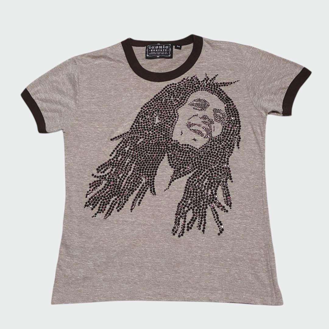 希少 アイコニッククチュール ボブマーリー Tシャツ リンガーラインストーン M