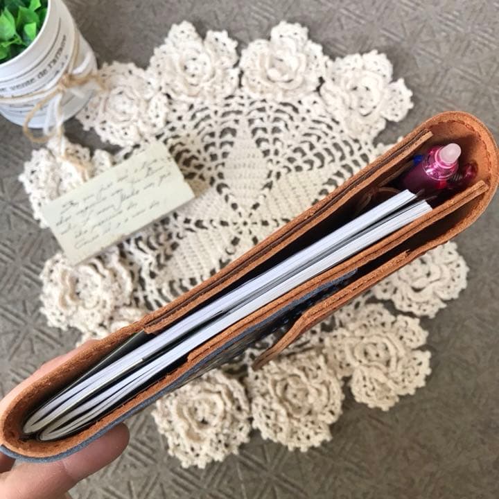 ご確認用 ヌメ革キャメルブラウン マリン柄と地図柄のA5フルカバー 手帳カバー