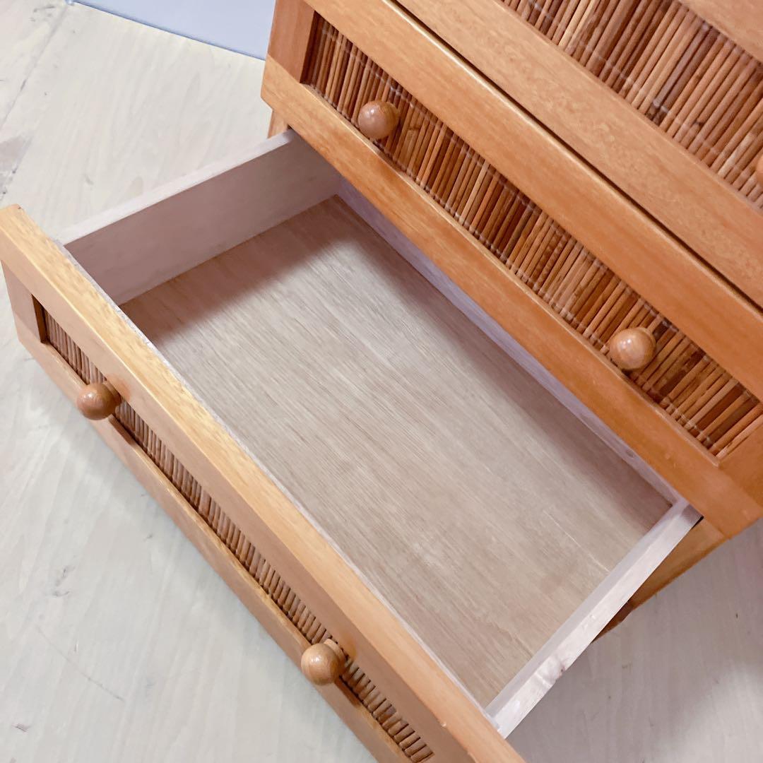 ラタン　籐　4段チェスト　タンス　箪笥　木製チェスト　サイドチェスト　キャビ