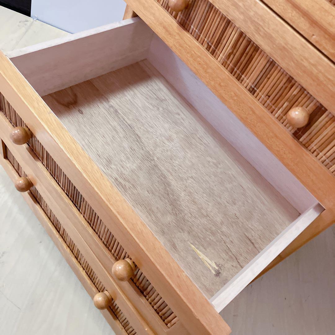 ラタン　籐　4段チェスト　タンス　箪笥　木製チェスト　サイドチェスト　キャビ