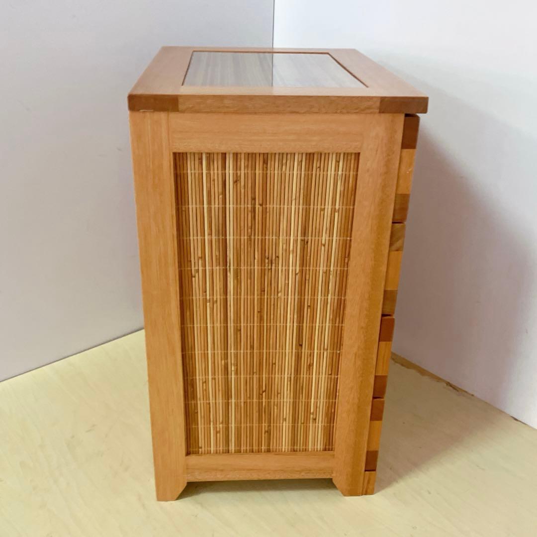 ラタン　籐　4段チェスト　タンス　箪笥　木製チェスト　サイドチェスト　キャビ