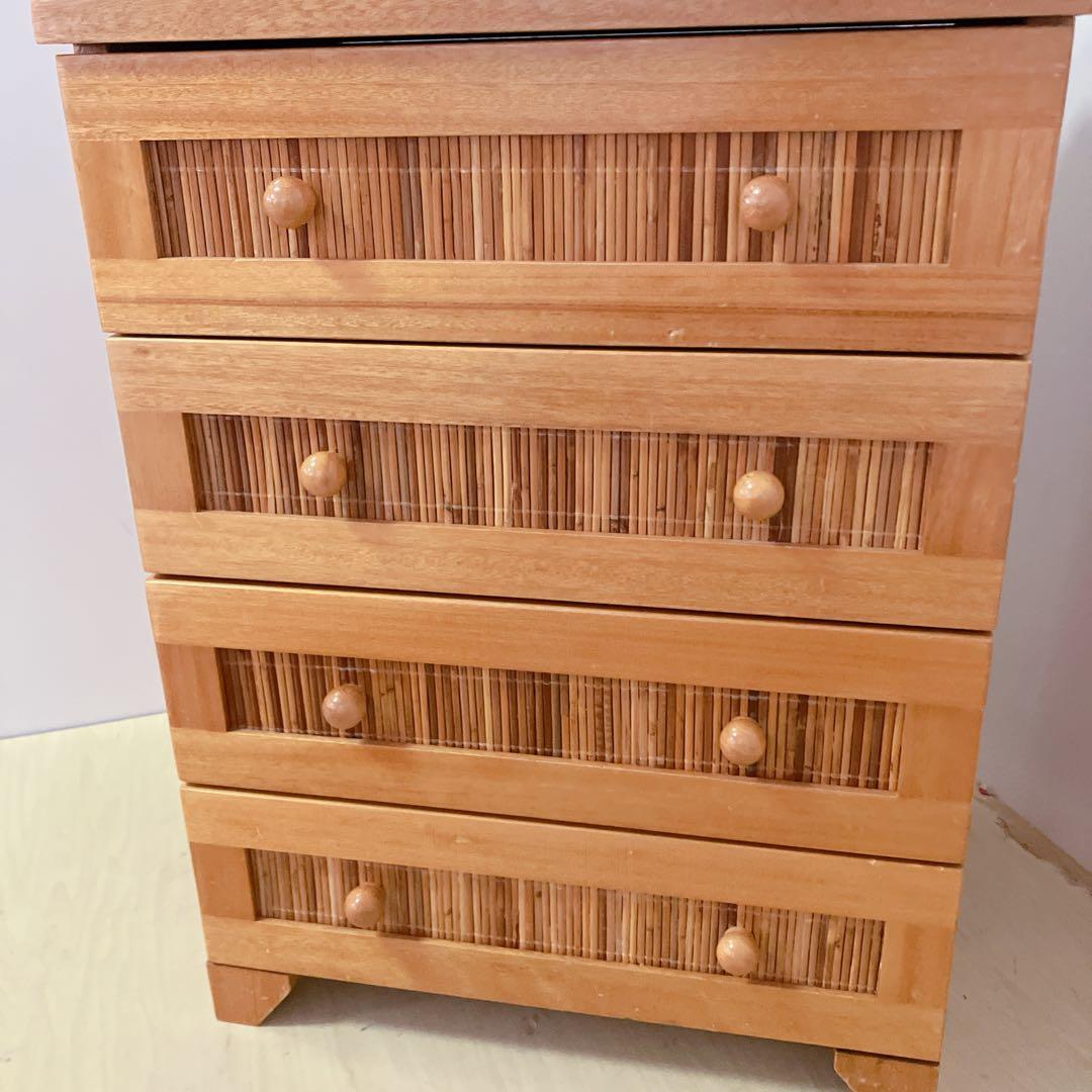 ラタン　籐　4段チェスト　タンス　箪笥　木製チェスト　サイドチェスト　キャビ
