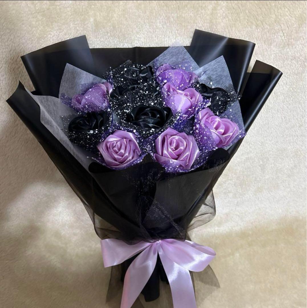 11本黒紫バラブーケ　プレゼント お祝い 枯れない花 永生薔薇　特別な人へ
