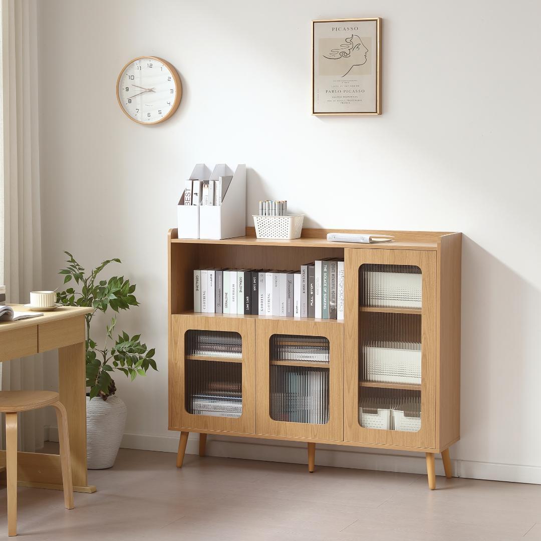 タイムセール！新作のキャビネット　扉付き　食器棚　木目調　NATURAL