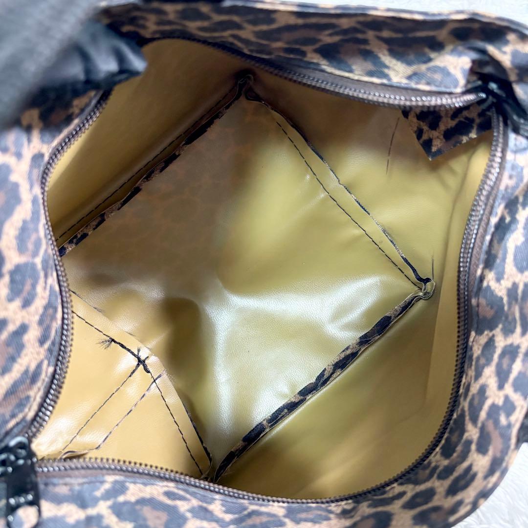 【超美品】 エルベシャプリエ ハンドバッグ 舟形 パンサー 豹柄 キャンバス