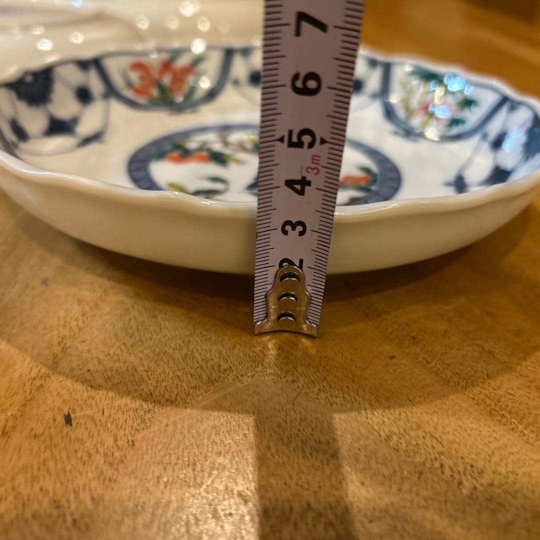 九谷焼 青郊窯 染付瓔珞紋花鳥皿　三枚