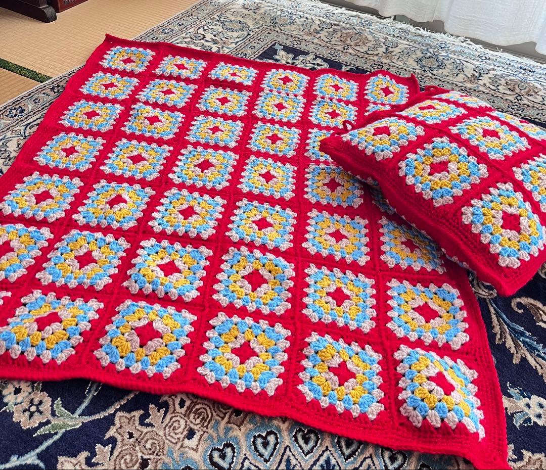 モチーフ編み♪カラフルグラニースクエアブランケット&クッションカバー